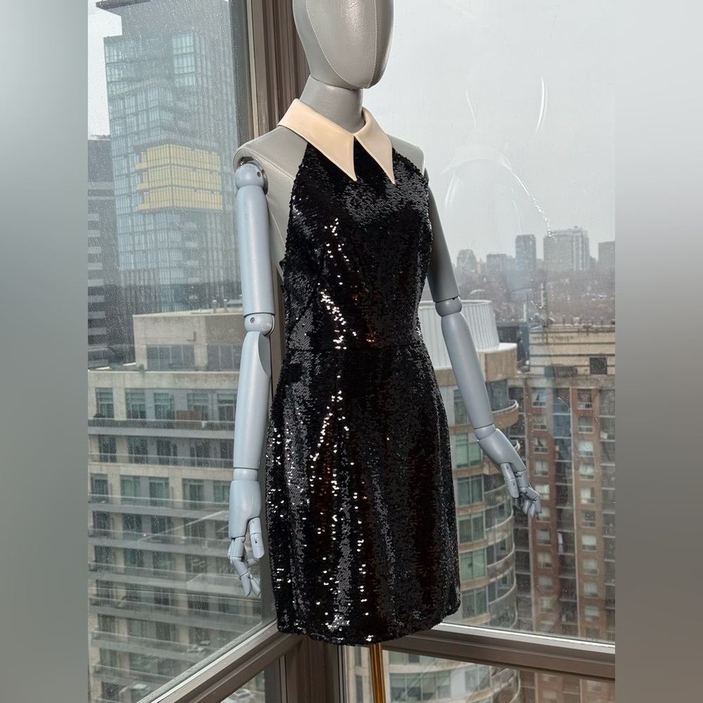 🆕 BRONX & BANCO 🧿 NWOT Wednesday Black Sequin Halterneck Mini Dress Sz M US 6 - Picture 7 of 16